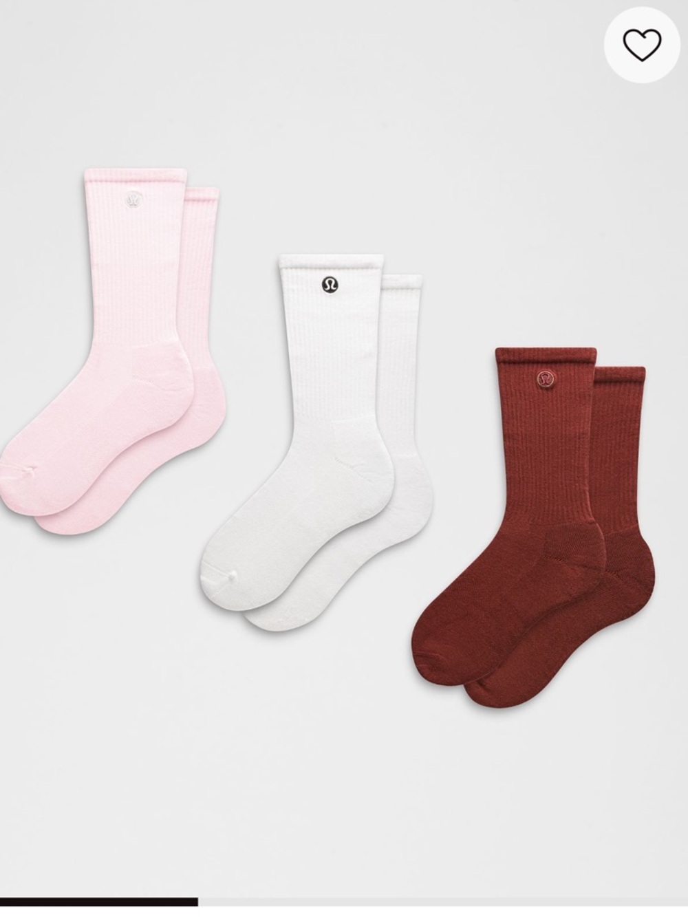 Lululemon Daily Essential Crew Socks 3 Pack L Rockwood‎ White Blissful Pink NWT - Picture 2 of 4